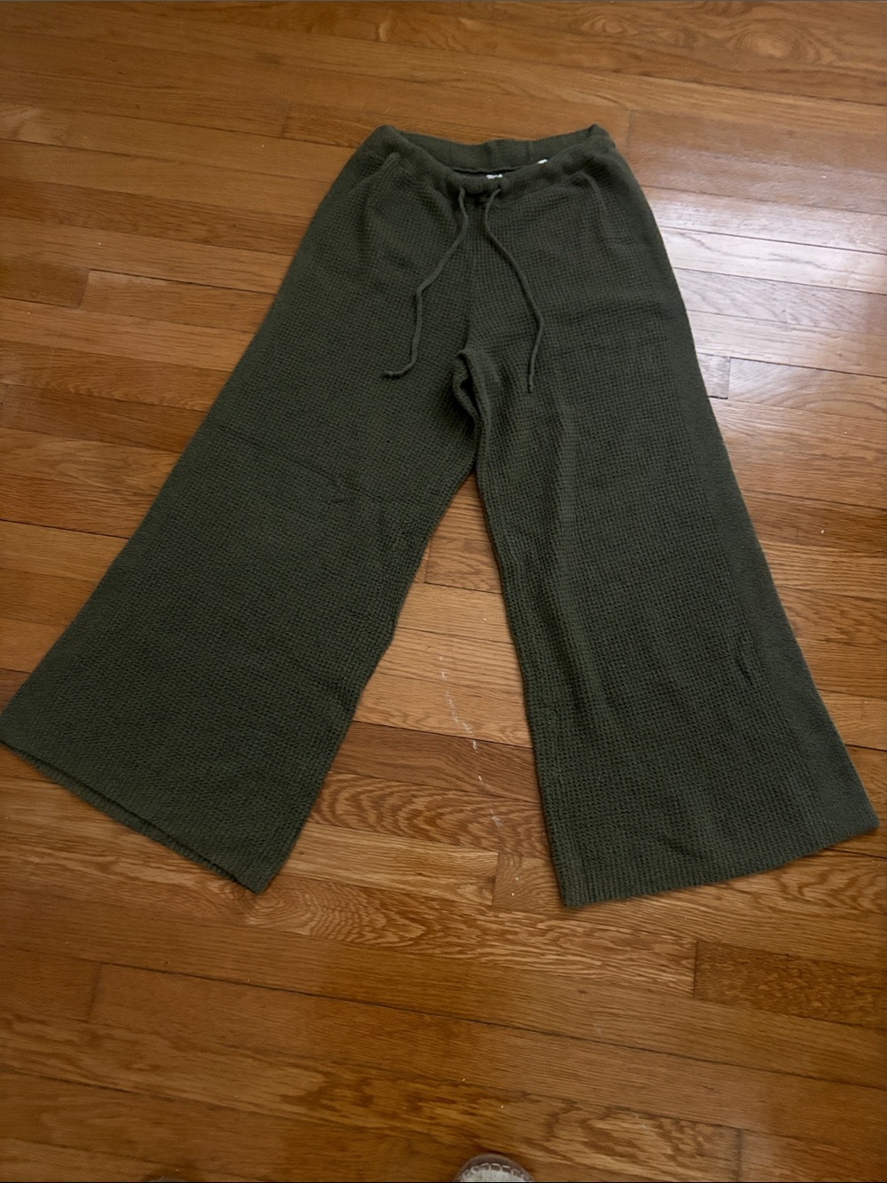 Aerie Women Olive Knit Drawstring Wide-Leg Pants Small Short